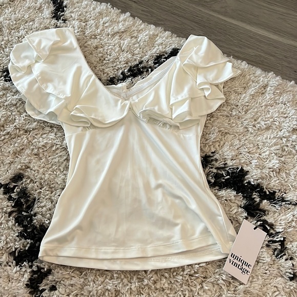 Unique Vintage Tops - Unique Vintage Ivory Ruffled Lotte Top